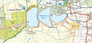 OS map Redmires Reservoirs with Fulwood Booth to their SE